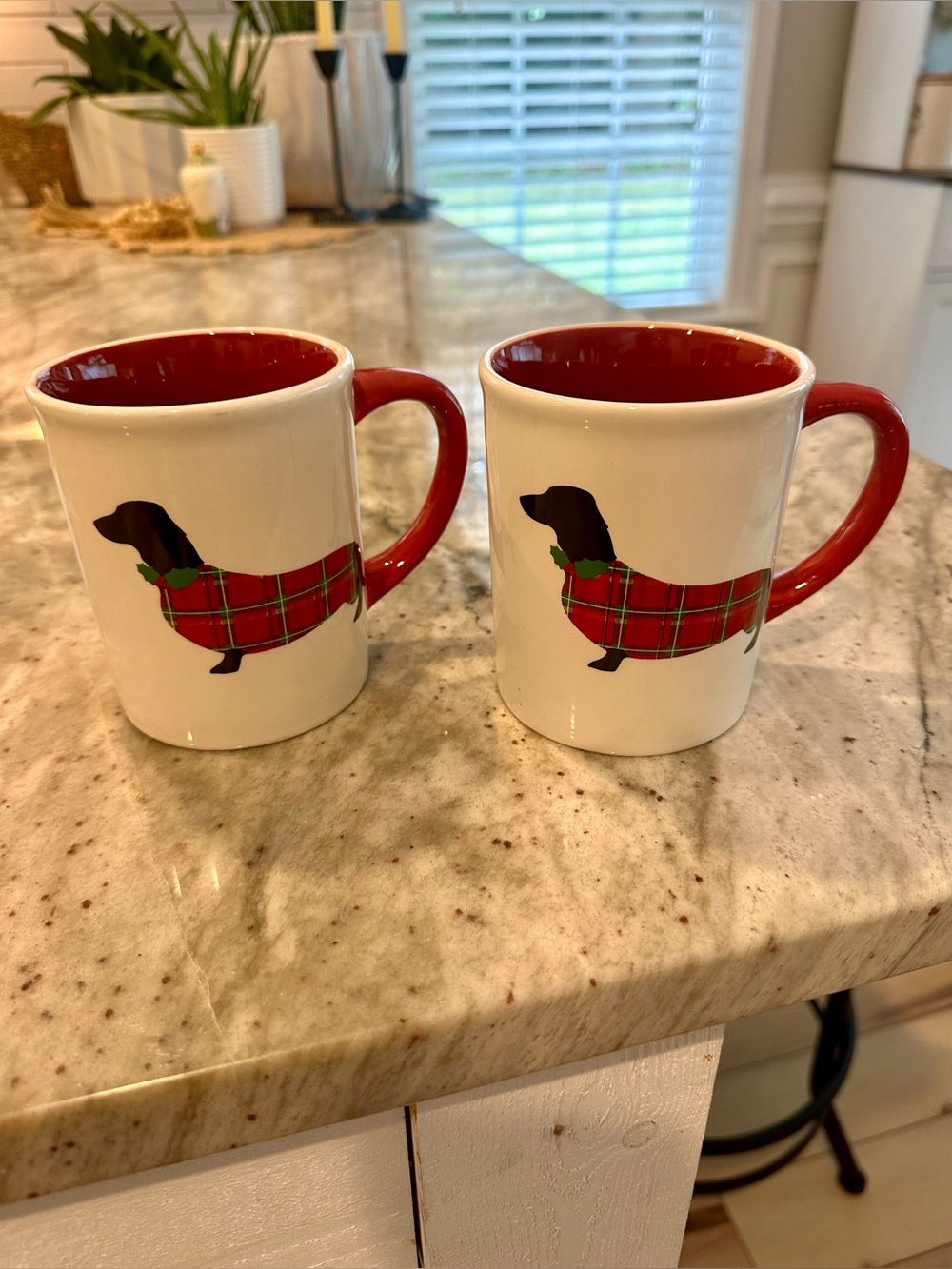 Dachshund White Ceramic Christmas Mugs  Set of 2